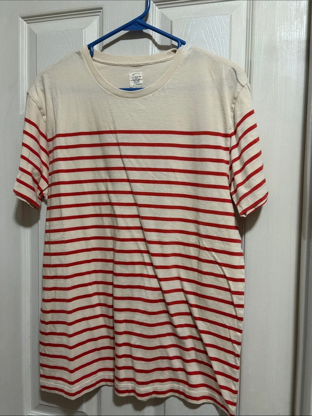 J. Crew Cream Tee with Red Horizontal Stripes